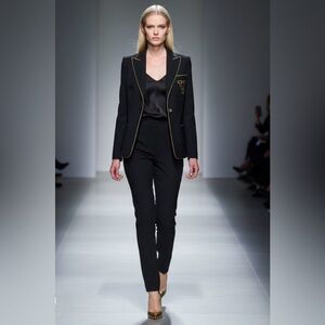 Versace Vintage Black Blazer with Gold Piping & Crest – Rare Designer Elegance